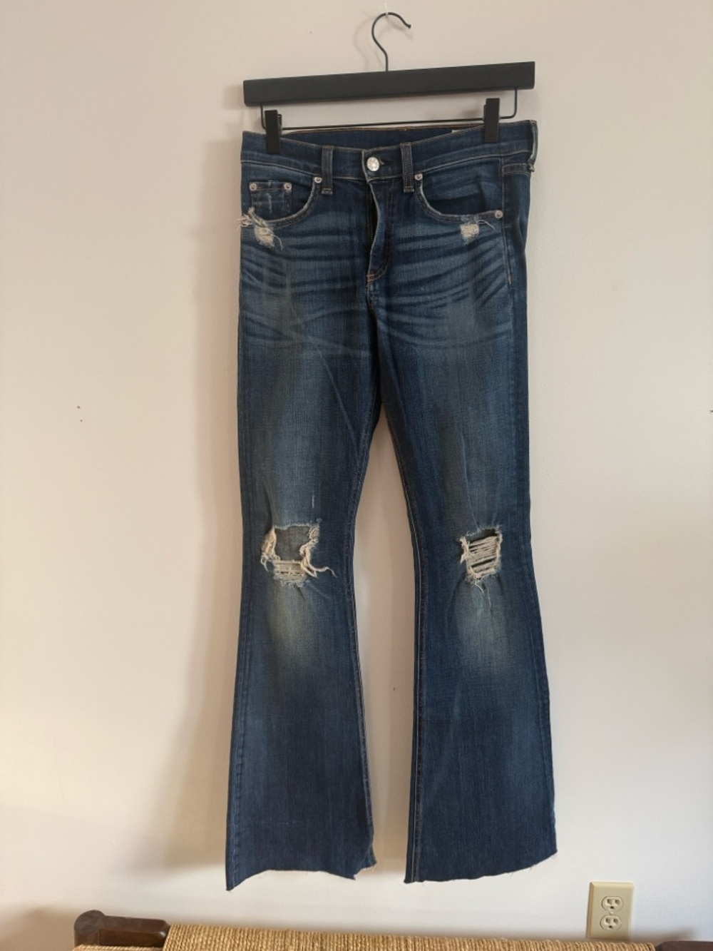 rag & bone Dark Wash Distressed Flare Jeans